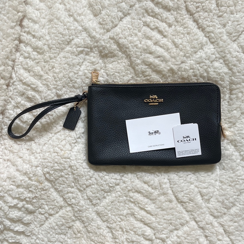 Coach Black Wristlet with Gold Details